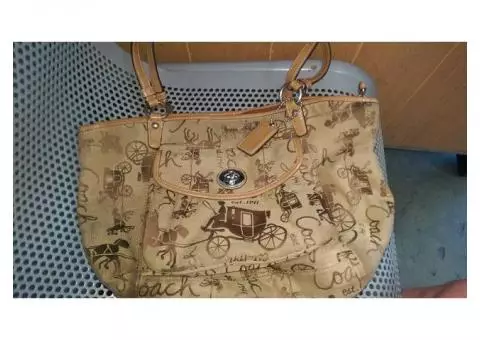 Coach Purse leah Brown and Tan Horse and buggy